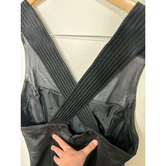 Styleworks Dress Women's Size 14 Black Leather Vintage Goth Grunge Dress Strappy - Picture 5 of 6